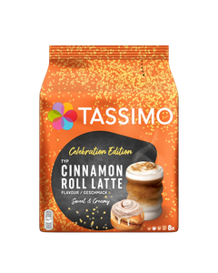 Tassimo Jacobs Cinnamon Roll Latte, capsule cafea Tassimo, cafea Tassimo 16 capsule, latte aromat, cafea cu scorțișoară, cappuccino aromat, cafea Jacobs, băutură caldă Tassimo, cafea dulce, capsule cafea aromată, cafea rapidă, cafea pentru aparat Tassimo,