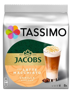 capsule tassimo, tassimo jacobs, capsule cafea, cafea jacobs, cafea tassimo, tassimo latte vanilie, Tassimo Jacobs Latte Macchiato Vanilla 16 capsule