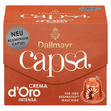 Dallmayr Capsa, dallmayr capsa lungo, dallmayr crema doro intensa, capsule compatibile Nespresso, capsule nespresso, dallmayr nespresso, dallmayr capsa crema doro, Dallmayr Capsa Crema DOro Intensa 10 capsule compatibile Nespresso