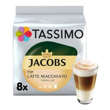capsule tassimo, tassimo jacobs, capsule cafea, cafea jacobs, cafea tassimo, tassimo latte vanilie, Tassimo Jacobs Latte Macchiato Vanilla 16 capsule