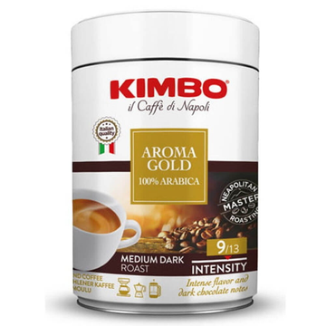 cafea aromata, cafea parfumata, cafea arabica, cafea boabe arabica Kimbo Aroma Gold cafea boabe cutie metalica 250g