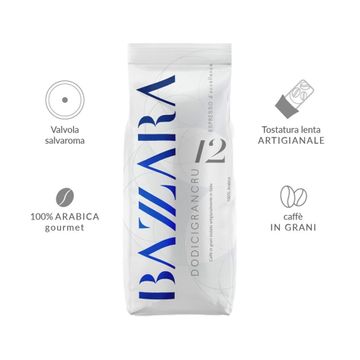 Bazzara Miscela Dodicigrancru 1kg cafea boabe, cafea bazzara, bazzara boabe, cafea boabe origine, cafea 100% arabica, cafea miscela, espresso arabica, cafea boabe premium, cafea bazzara, cafea bazzara 1kg 