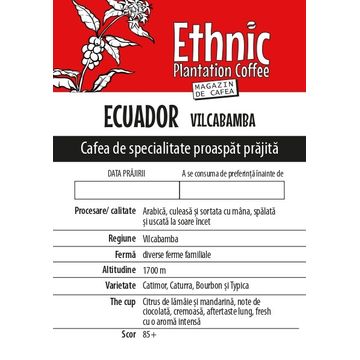 Ethnic Plantation Coffee Ecuador Vilcabamba 300g cafea proaspat prajta boabe