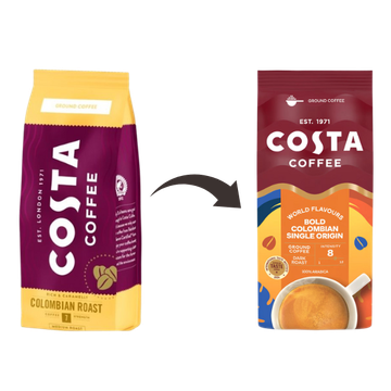 Costa Colombian Roast cafea macinata 200g, Costa Signature Blend Medium Roast cafea boabe 500g, cafea macinata, cafea, cafea costa, costa coffee espresso, espresso Costa Bright Blend cafea boabe 1kg, cafea premium, cafea espressoo