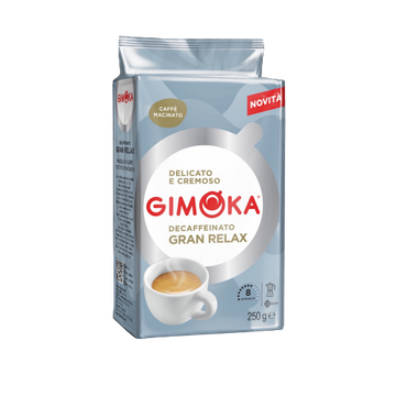 cafea, cafea macinata, cafea gimoka, cafea macinata gimoka, cafea ieftina, cafea macinata ieftina, cafea 250g, cafea 250g macinata, cafea italia, cafea gimoka macinata 250g, cafea gimoka aromata, cafea decofeinizata, decaf, Gimoka Gran Relax Decaf cafea m