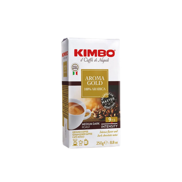 cafea aromata, cafea parfumata, cafea arabica, cafea boabe arabica Kimbo Aroma Gold cafea boabe cutie metalica 250g, Kimbo Aroma Gold cafea macinata 250g
