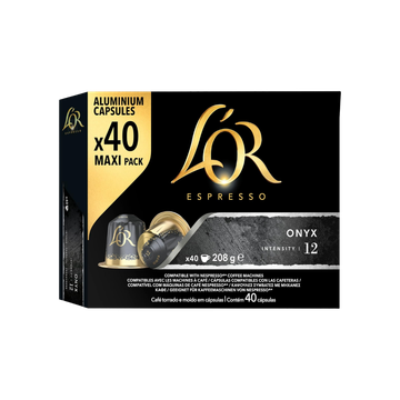 
L'Or Espresso Onyx 40 capsule aluminiu compatibile Nespresso, L'OR Espresso Onyx, L'OR Onyx 40 capsule, capsule cafea L'OR Onyx, capsule compatibile Nespresso, L'OR Espresso capsule, cafea Arabica, capsule cafea aluminiu