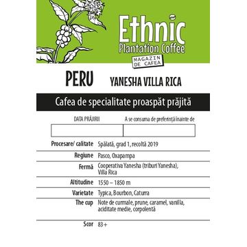 Ethnic Plantation Coffee Peru Yanesha Villa Rica 300g cafea proaspat prajta boabe