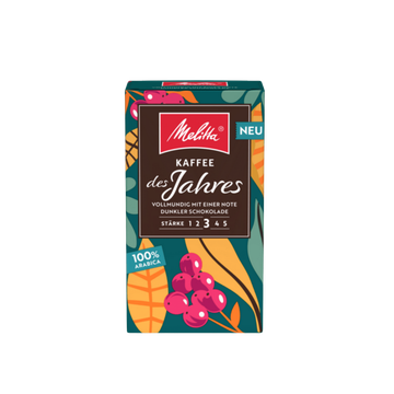 Melitta Kaffee des Jahres cafea macinata 250g este o cafea 100% Arabica. Această cafea este concepută pentru momentele cu totul speciale, cu o aromă echilibrată din punct de vedere aromatic și o notă fină de migdale, ce beneficiează de o prăjire lentă și 