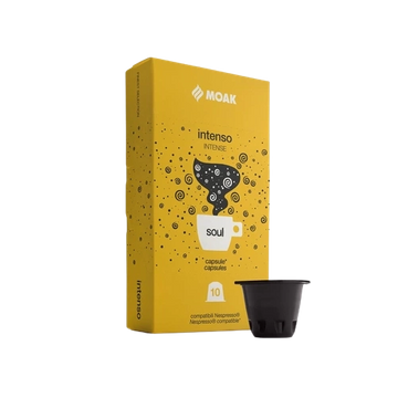 Caffe Moak Intenso Soul 10 capsule Nespresso este un amestec de cafele fine, cu o aromă deosebit și mai ales intensă. Cu note de lemn dulce și ciocolată