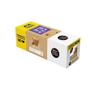 Nescafe Dolce Gusto Cortado 90 capsule combină cafeaua intensă cu laptele într-o băutură cremoasă, cu note de migdale prăjite și nuci pecan.