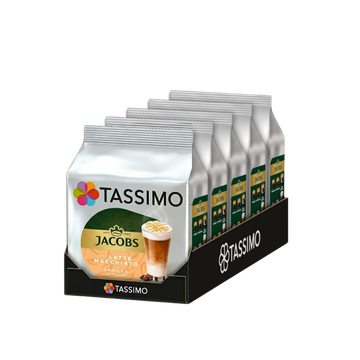 Pachet Tassimo Jacobs Latte Macchiato Vanilla 80 capsule (40 bauturi), pachet capsule tassimo, tassimo jacobs, capsule cafea, cafea jacobs, cafea tassimo, tassimo latte vanilie, Tassimo Jacobs Latte Macchiato Vanilla 16 capsule, capsule tassimo jacobs, ca