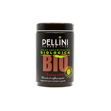 Pellini BIO cutie metalica 250g cafea macinata, cafea bio, cafea boabe pellini, cafea bio pellini, pellini boabe, pellini top