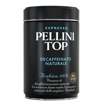 Pellini Top, Pellini Top Decaffeinato cutie metalica 250gr cafea macinata, cafea pellini, cafea boabe pellini, pellini top, pellini top macinata, cafea macinata pellini