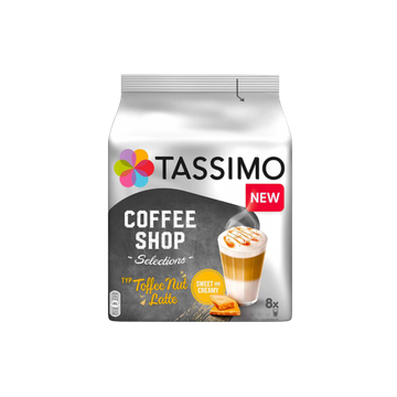 Tassimo Jacobs Coffee Shop Toffee Nut Latte 16 capsule cafea, Tassimo Jacobs Toffee Nut Latte, capsule cafea Tassimo, cafea Tassimo 16 capsule, latte aromat, cafea cu caramel și nuci, cafea Jacobs, băutură caldă Tassimo, cafea dulce, capsule cafea aromată