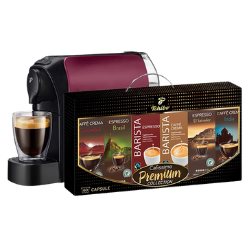 Tchibo Cafissimo Easy Dark Red espressor capsule + 60 capsule Cafissimo Premium Collection CADOU