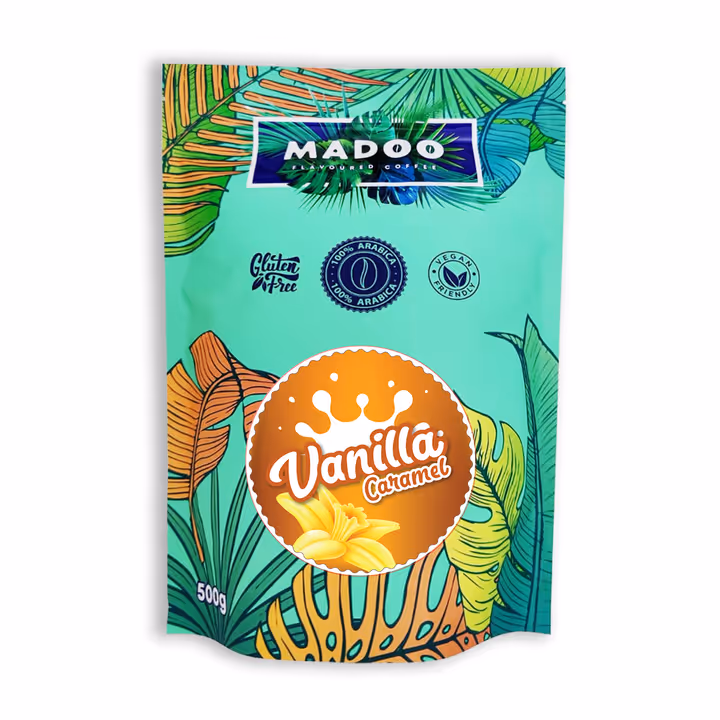 Madoo Vanilla Caramel cafea boabe cu aroma de vanilie si caramel 500g