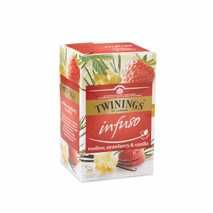 Twinings Infuso Rooibos Strawberry & Vanilla ceai rosu cu capsuni si vanilie 20 plicuri
