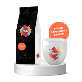 Etolia Excelso 1kg cafea boabe proaspat prajita + GRATUIT Pahar sticla Cappuccino pereti dubli 200ml