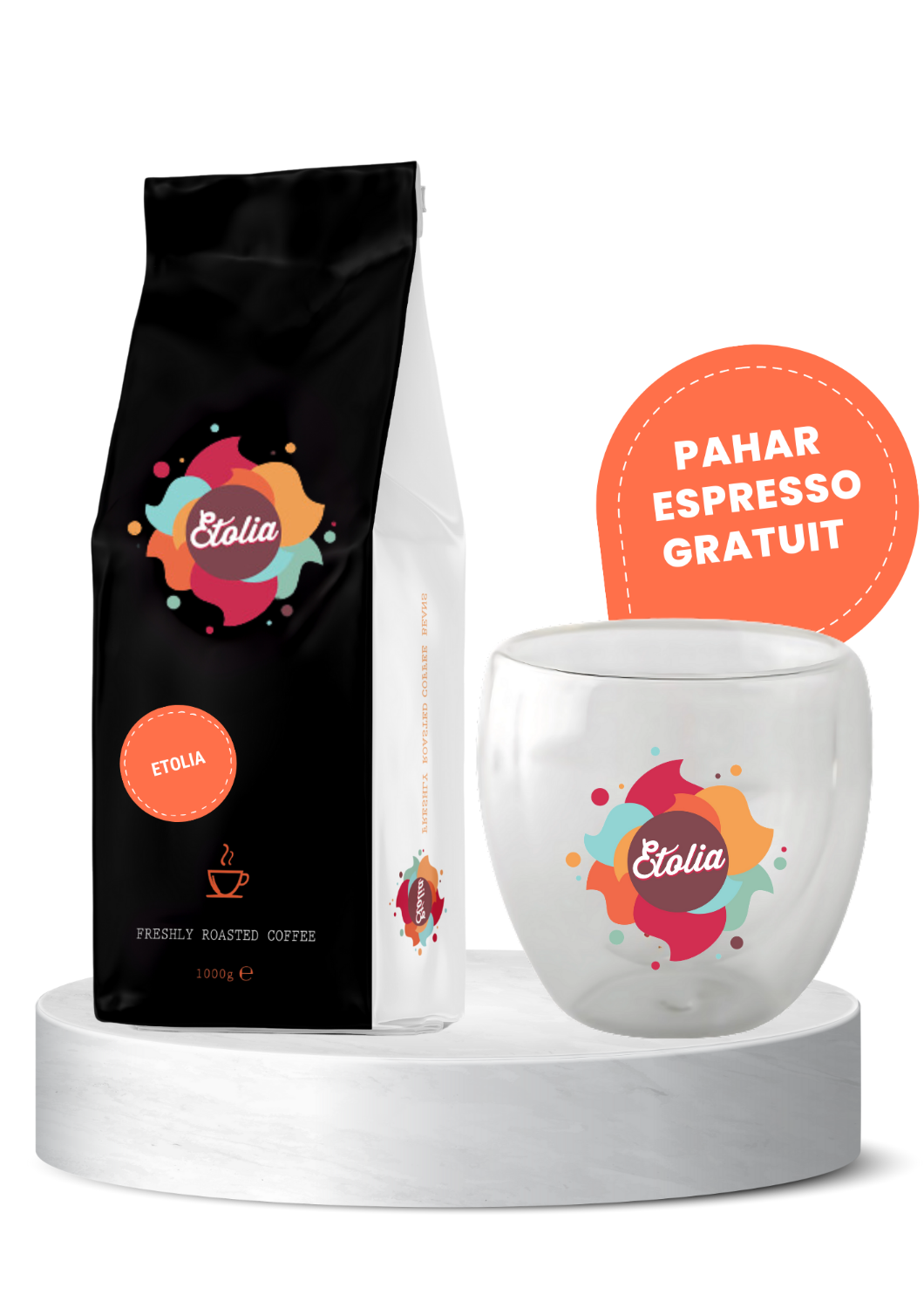 Etolia Peru 1kg cafea boabe proaspat prajita + GRATUIT Pahar sticla Espresso pereti dubli 100ml